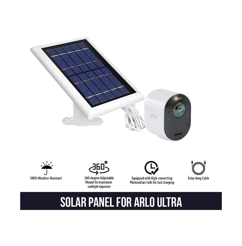 Wasserstein Solar Panel Compatible with Arlo Ultra/Ultra 2, Arlo Pro 3/Pro 4 and Arlo Floodlight Only with 13.1ft Cable (1 Pack, White)