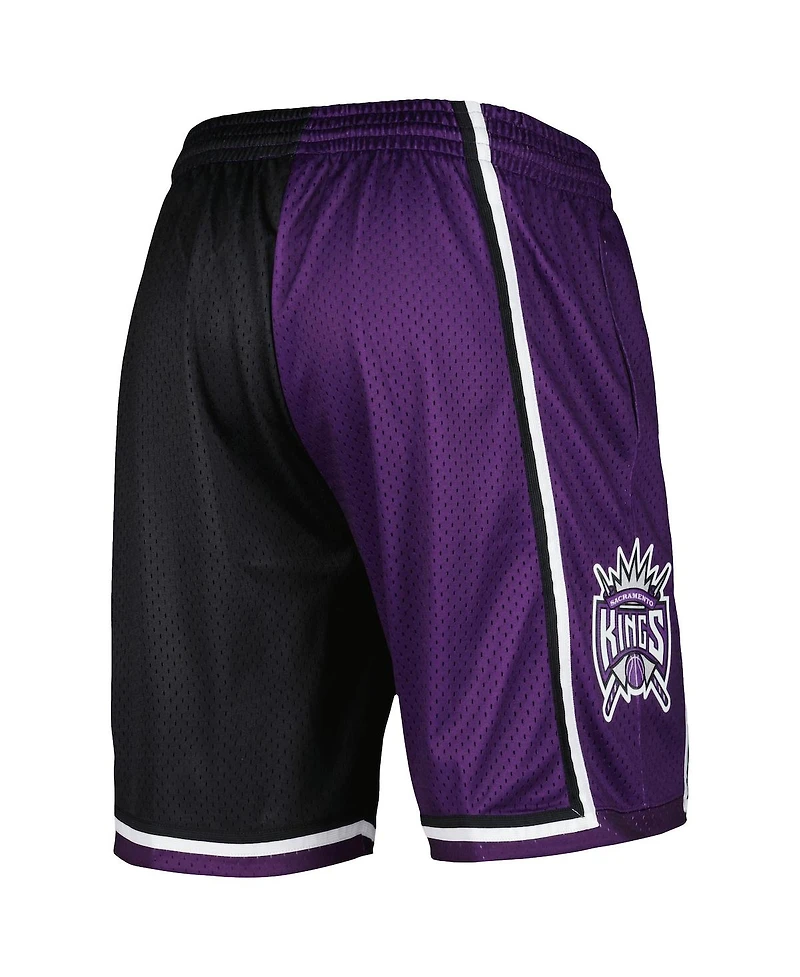 Men's Mitchell & Ness Black, Purple Sacramento Kings Hardwood Classics 2000 Split Swingman Shorts