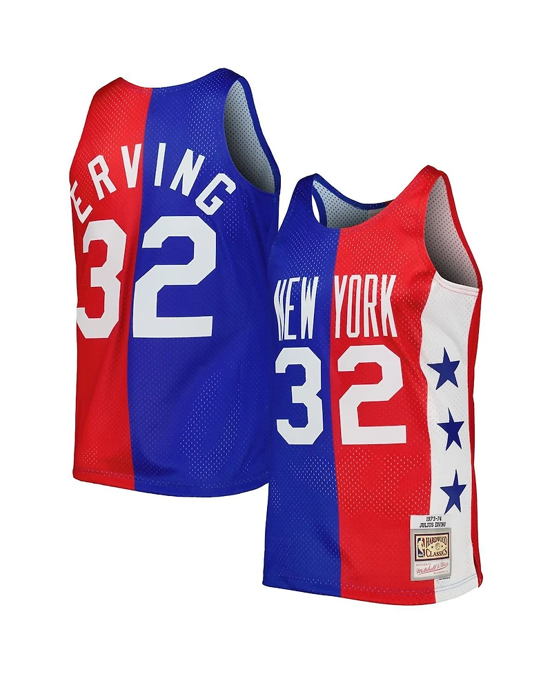 Men's Mitchell & Ness Julius Erving Blue, Red New York Nets Hardwood Classics 1973-74 Split Swingman Jersey