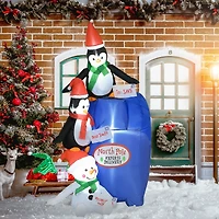 Homcom 6ft Christmas Penguin Inflatable Mailbox Holiday Yard Decoration with Led