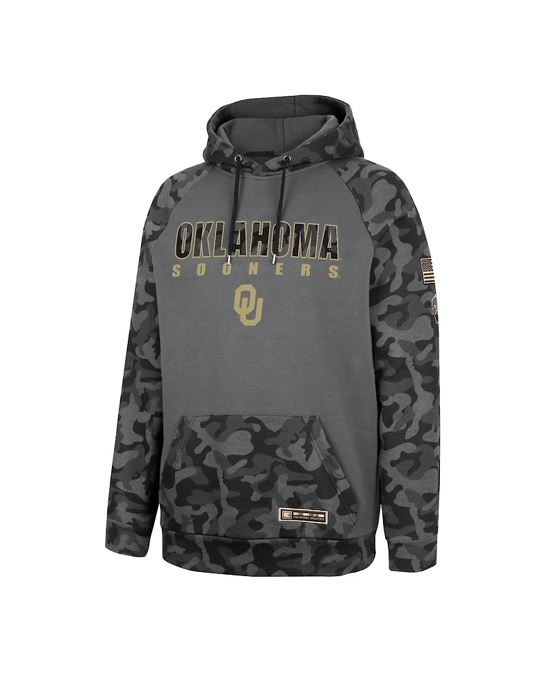 Men's Colosseum Charcoal Oklahoma Sooners Oht Military-Inspired Appreciation Camo Stack Raglan Pullover Hoodie