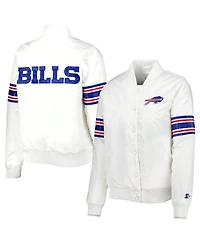 Women's Starter White Buffalo Bills Line Up Satin Full-Snap Varsity Jacket