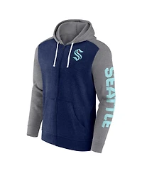 Men's Fanatics Heather Deep Sea Blue Seattle Kraken Down and Distance Full-Zip Hoodie