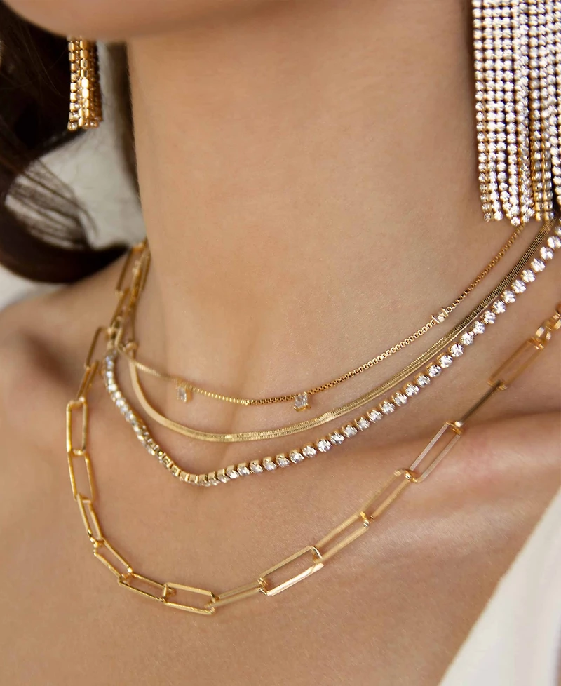 Ettika 18k Gold-Plated 3-Pc. Set Cubic Zirconia Mixed Link Necklaces