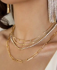 Ettika 18k Gold-Plated 3-Pc. Set Cubic Zirconia Mixed Link Necklaces