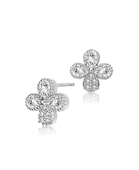 Gv Sterling Silver White Gold Plated Clear Pear and Round Cubic Zirconia Clover Earrings