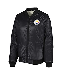 Women's G-iii 4Her by Carl Banks Oatmeal, Black Pittsburgh Steelers Switchback Reversible Full-Zip Jacket