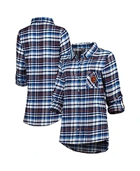 Women's Concepts Sport Navy, Orange Chicago Bears Mainstay Flannel Full-Button Long Sleeve Nightshirt