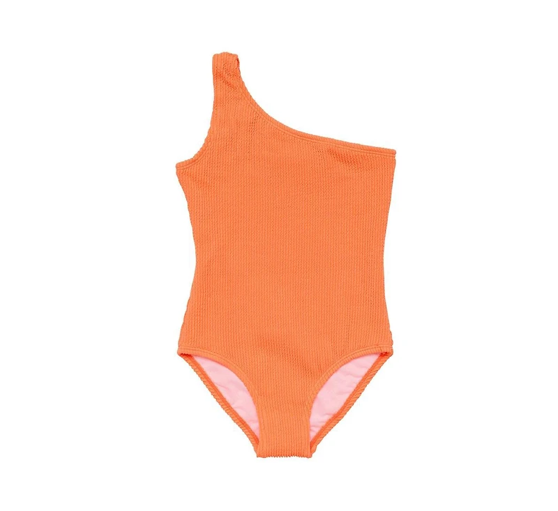 Child Girls Tangerine One Shoulder Swimsuit