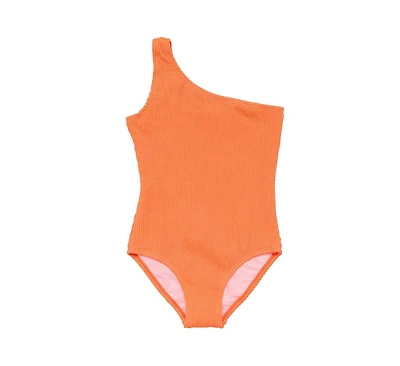 Child Girls Tangerine One Shoulder Swimsuit