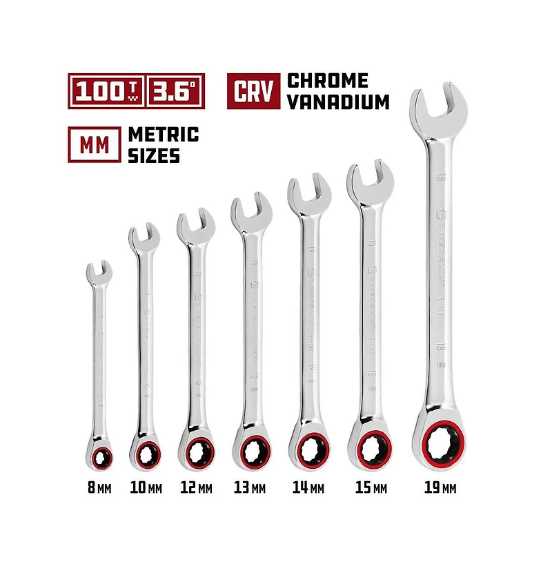 Powerbuilt 7 Piece Metric 100 Tooth Ratcheting Wrench Set