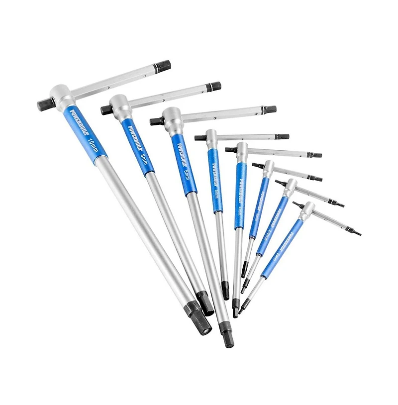 Powerbuilt 8 Piece Metric T-Handle Hex Key Wrench Set with Storage Rack