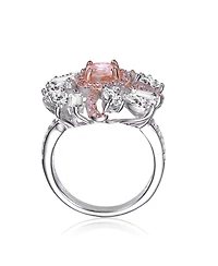 Sterling Silver White Gold and Rose Plated with Pink Clear Cubic Zirconia Cluster Ring