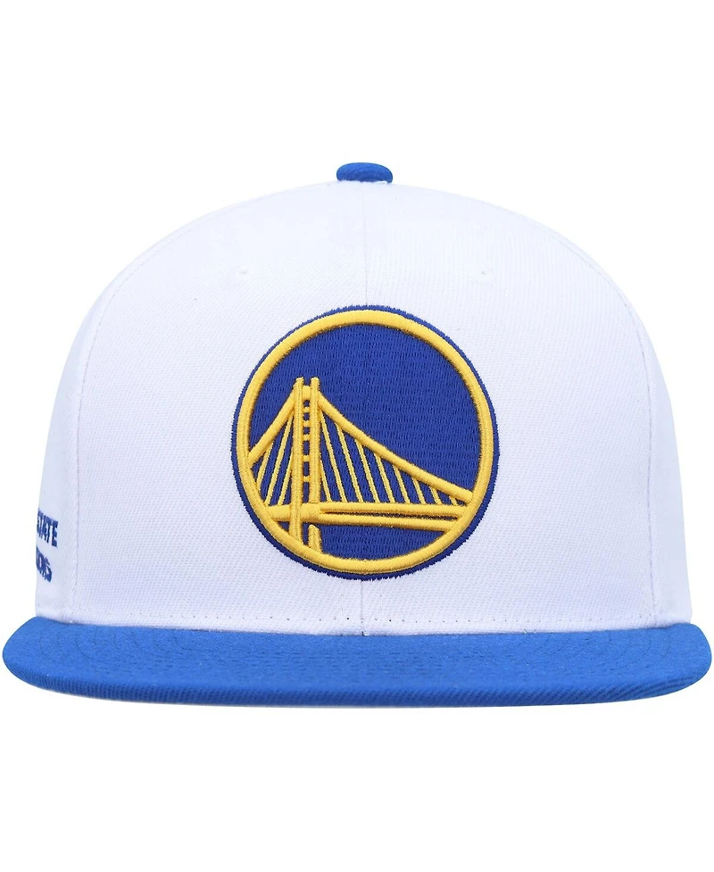 Men's Mitchell & Ness White, Royal Golden State Warriors Side Core 2.0 Snapback Hat