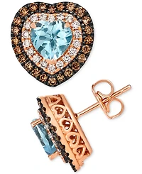 Le Vian Sea Blue Aquamarine (1-3/8 ct. t.w.) & Diamond (3/4 ct. t.w.) Heart Stud Earrings in 14k Rose Gold