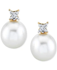 Cultured Freshwater Pearl (9mm) & Diamond (1/10 ct. t.w.) Stud Earrings in 14k Gold
