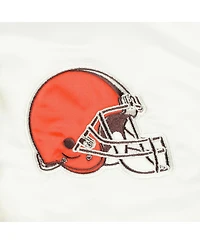 Women's Starter White Cleveland Browns Line Up Satin Full-Snap Varsity Jacket