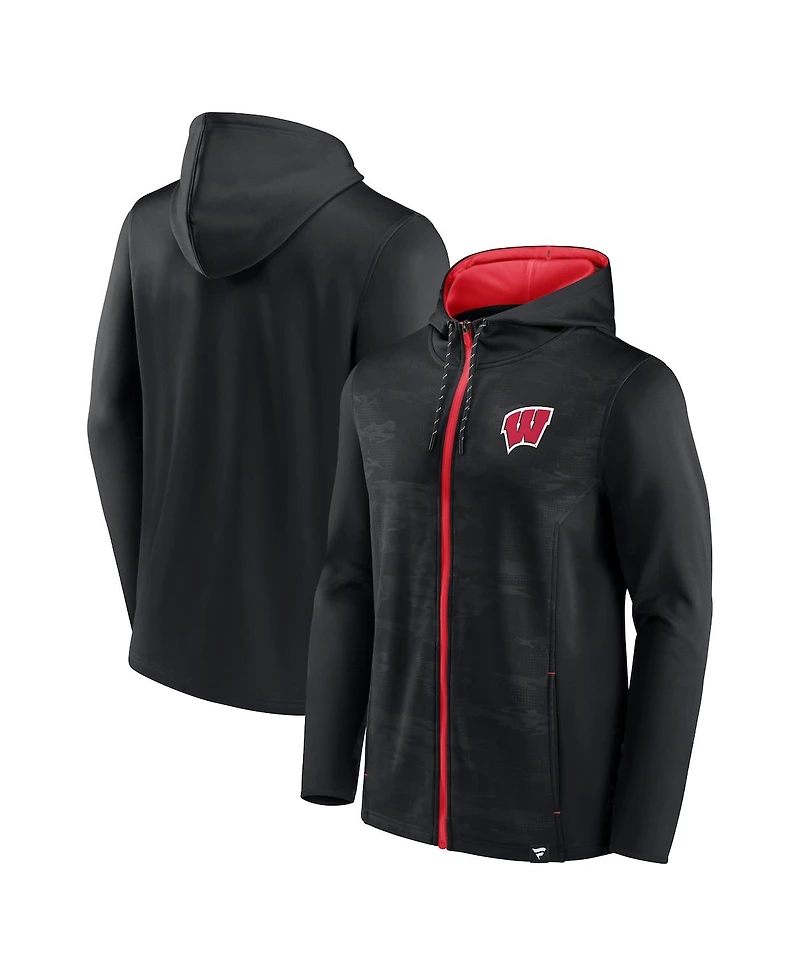 Men's Fanatics Black Wisconsin Badgers Ball Carrier Full-Zip Hoodie