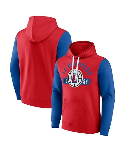 Men's Fanatics Red, Royal La Clippers Attack Colorblock Pullover Hoodie