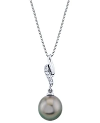 Cultured Tahitian Pearl (9mm) & Diamond Accent 18" Pendant in 14k White Gold