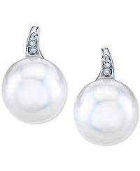 Cultured Freshwater Pearl (11mm) & Diamond Accent Earrings Stud Earrings in 10k White Gold