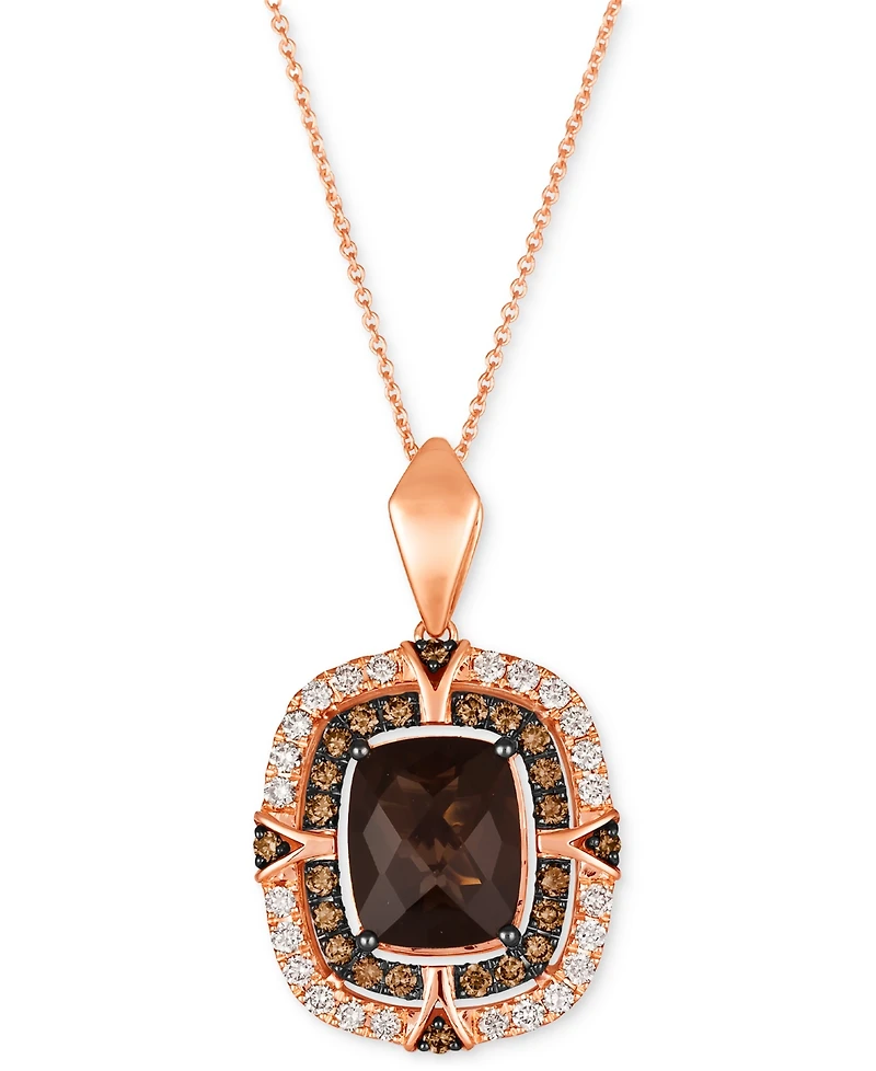 Le Vian Chocolate Quartz (3-1/2 ct. t.w.) & Diamond (3/4 ct. t.w.) Double Halo Pendant Necklace in 14k Rose Gold, 18" + 2" extender