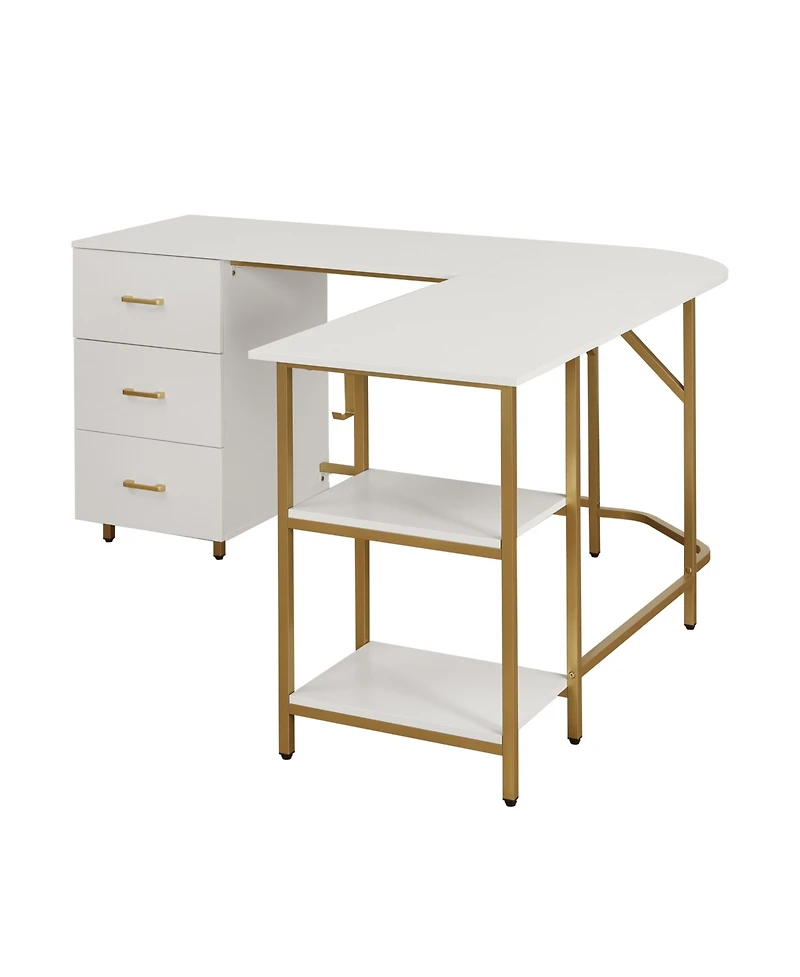 Techni Mobili Wood L-Shape Home Office with Storage Two-Tone Desk