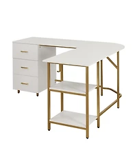 Techni Mobili Wood L-Shape Home Office with Storage Two-Tone Desk