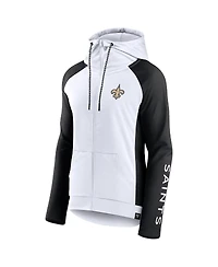 Women's Fanatics White and Black New Orleans Saints End Around Raglan Full-Zip Hoodie