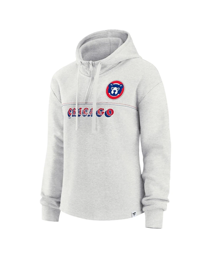 Women's Fanatics Oatmeal Chicago Cubs True Classics Legacy Quarter-Zip Hoodie