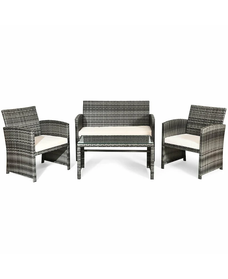 Costway 4PCS Rattan Patio Furniture Set Garden Lawn Sofa Cushioned Seat