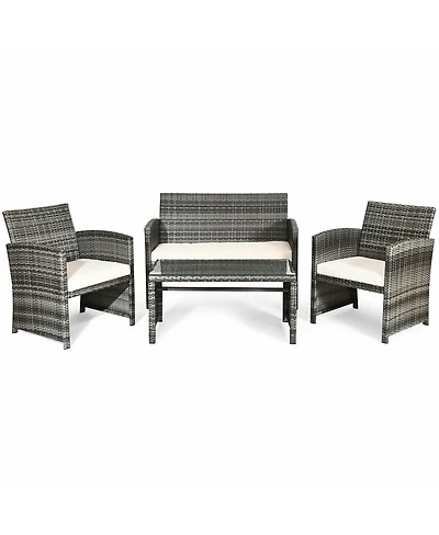 Costway 4PCS Rattan Patio Furniture Set Garden Lawn Sofa Cushioned Seat