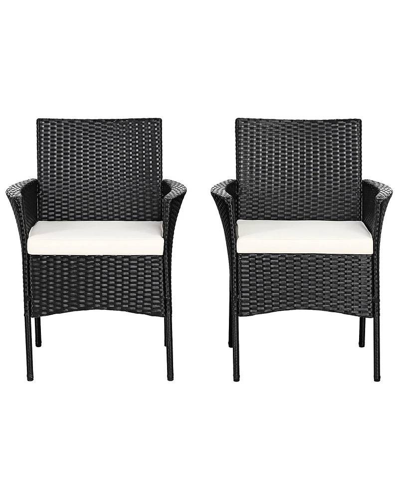 Costway 2PCS Chairs Outdoor Patio Rattan Wicker Dining Arm Seat With Cushions