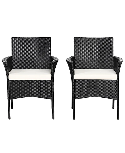 Costway 2PCS Chairs Outdoor Patio Rattan Wicker Dining Arm Seat With Cushions