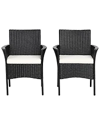 Costway 2PCS Chairs Outdoor Patio Rattan Wicker Dining Arm Seat With Cushions