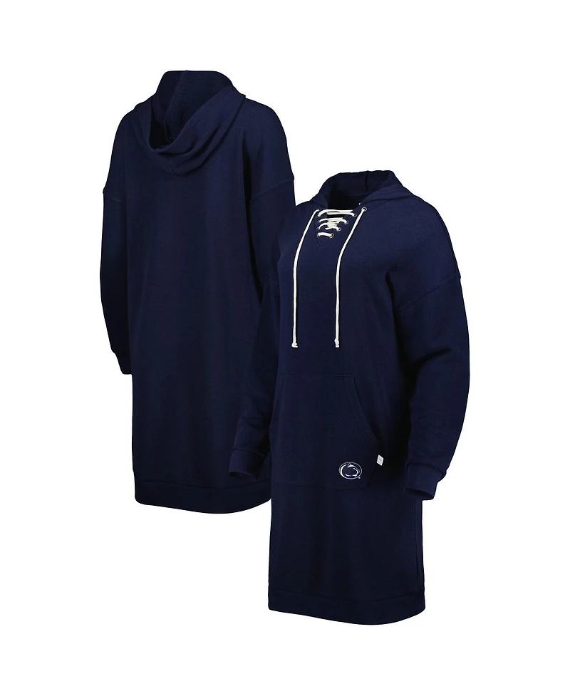Women's Touch Navy Penn State Nittany Lions Quick Pass Lace-Up V-Neck Hoodie Dress