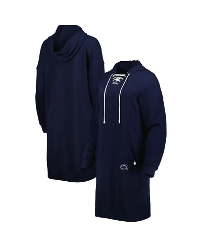Women's Touch Navy Penn State Nittany Lions Quick Pass Lace-Up V-Neck Hoodie Dress