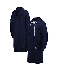 Women's Touch Navy Penn State Nittany Lions Quick Pass Lace-Up V-Neck Hoodie Dress