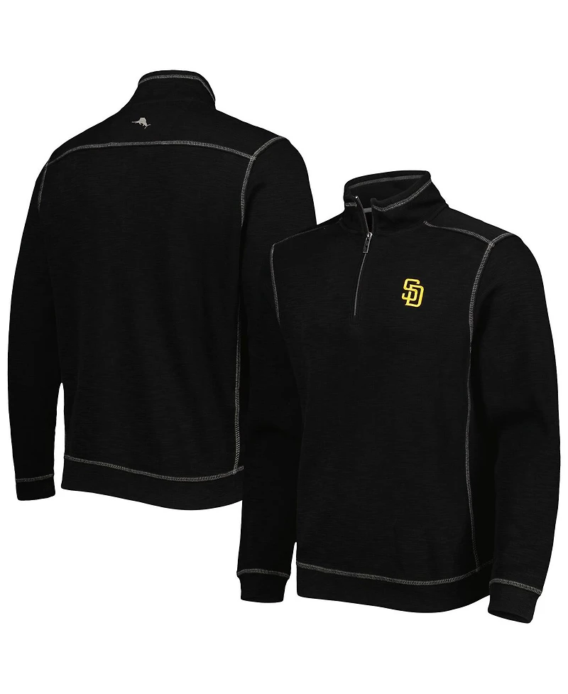 Men's Tommy Bahama Black San Diego Padres Tobago Bay Tri-Blend Quarter-Zip Sweatshirt