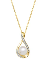 Honora Cultured Freshwater Pearl (9mm) and Diamond Accent Pendant 18" Necklace 14k Gold