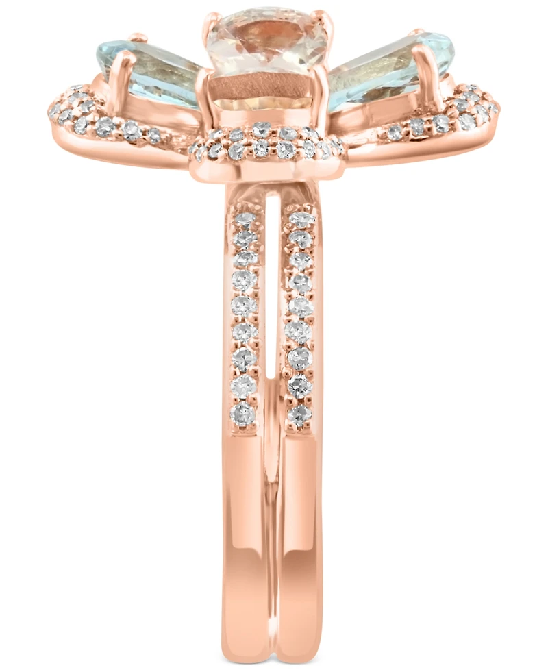 Lali Jewels Morganite (1-1/3 ct. t.w.), Aquamarine (1-1/4 ct. t.w.), & Diamond (1/3 ct. t.w.) Flower Ring in 14k Rose Gold