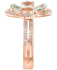 Lali Jewels Morganite (1-1/3 ct. t.w.), Aquamarine (1-1/4 ct. t.w.), & Diamond (1/3 ct. t.w.) Flower Ring in 14k Rose Gold