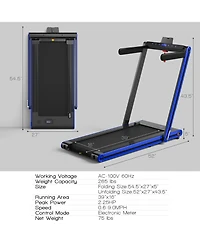 2-in-1 Folding Treadmill 2.25HP Jogging Machine w/ Dual Led Display