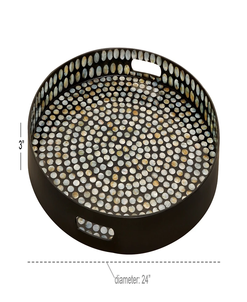 Rosemary Lane Mother of Pearl Handmade Tray with Slot Handles, 24" x 24" x 3"