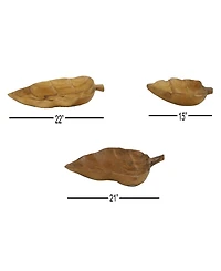 Rosemary Lane Teak Wood Live Edge Leaf Tray, Set of 3, 22", 21", 15" W
