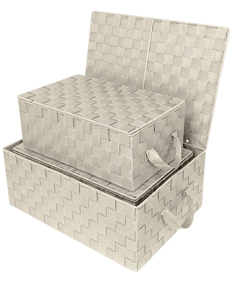 Sorbus 3 Pack Decorative Stackable Woven Basket with Lid and Built-in Rope Carry Handles - Great for Storage Organization