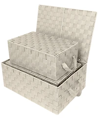 Sorbus 3 Pack Decorative Stackable Woven Basket with Lid and Built-in Rope Carry Handles - Great for Storage Organization