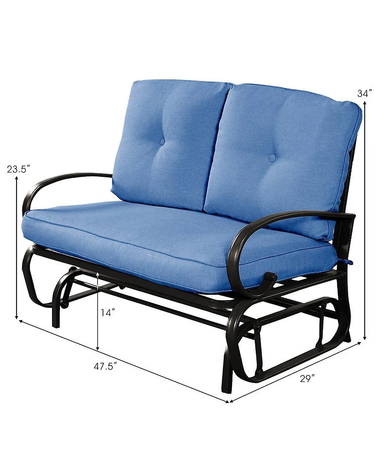 Costway Glider Outdoor Patio Rocking Bench Loveseat Cushioned Seat Steel Frame