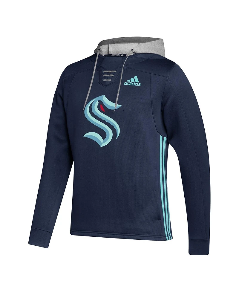 Men's adidas Deep Sea Blue Seattle Kraken Skate Lace Team Pullover Hoodie