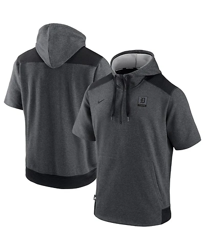 Men's Nike Heathered Charcoal, Black Detroit Tigers Authentic Collection Dry Flux Performance Quarter-Zip Short Sleeve Hoodie